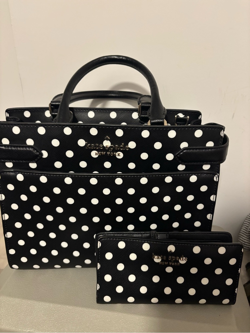 kate spade Black & White Polka Dot Tote with Matching Wallet
